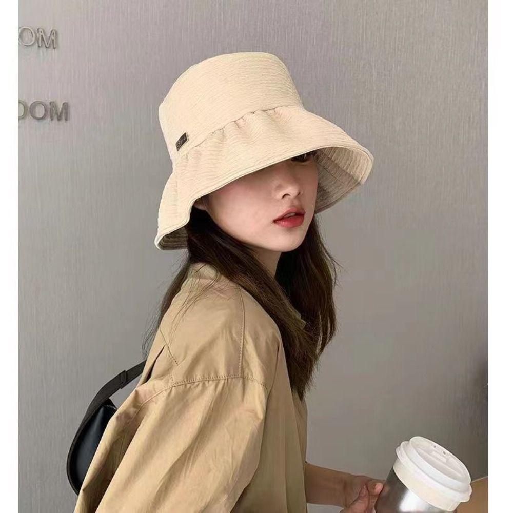 Solid Color Panama Hat Wide Brim Visor Hat Foldable Fishermen Cap  Women