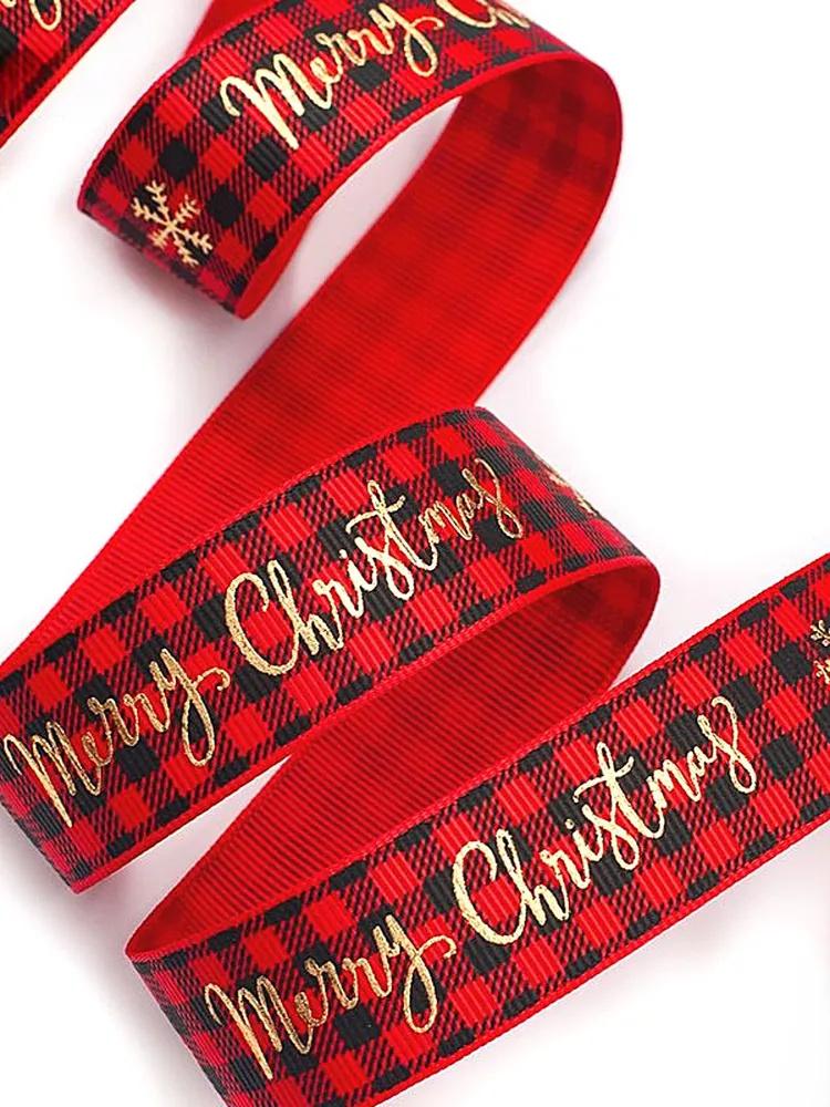 

DIY Christmas Gold Foil Checkered Decorative Ribbons One Size червоний