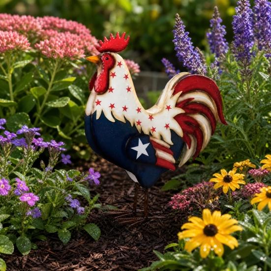 Metal Rooster Statues Waterproof Chicken Sculpture Metal Garden Deco Outdoor Yard Ornament