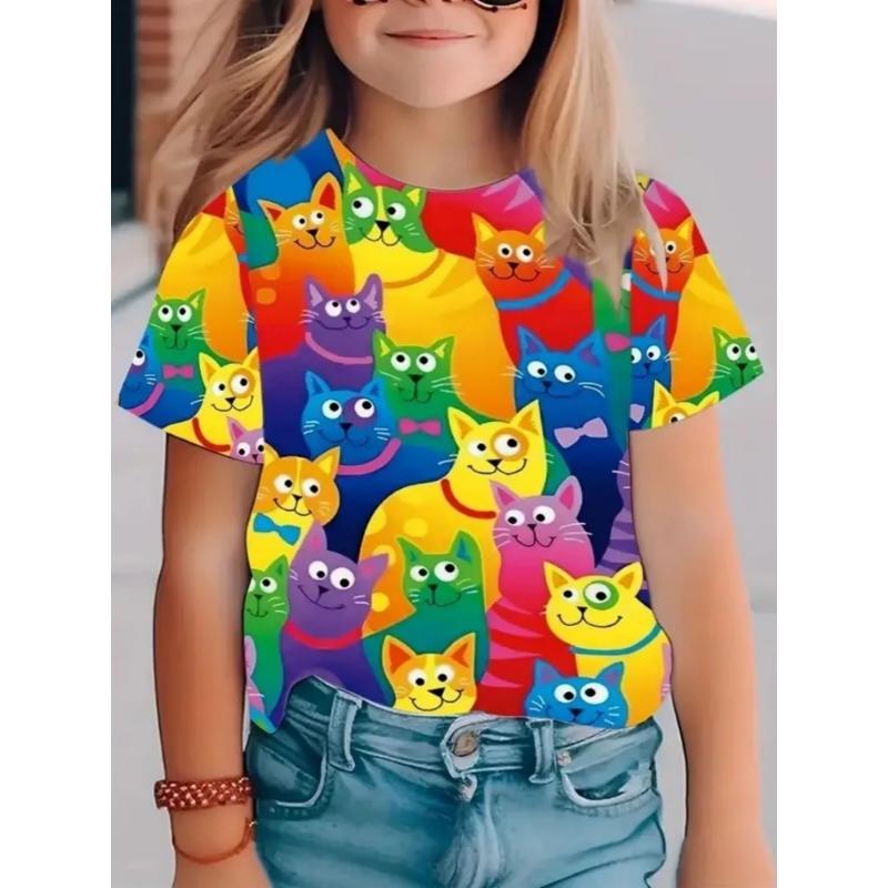 Fashion Children's Clothing Crew Neck Short Sleeve 3D Casual Color Printing Casual Short Sleeve Crew Neck T-Shirt
