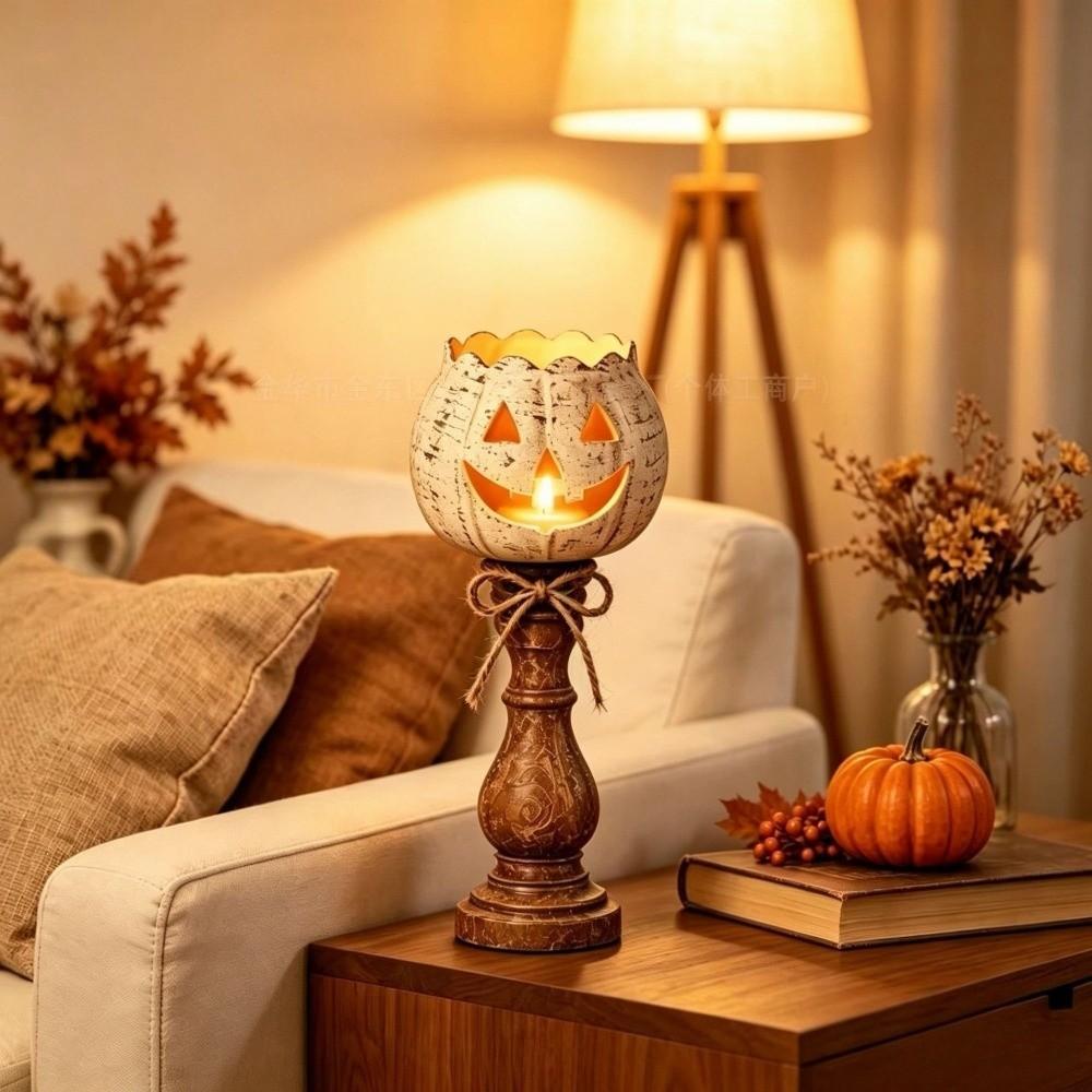 Antique Finish Pumpkin Candle Holder with Light Tealight Candle Holder Lamp Mantel Shelf Decor
