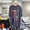 Colorful Letters Smiling Face Print Graffiti Short-sleeved T-shirt for Women In Summer Updated Stylishable Base Blouse