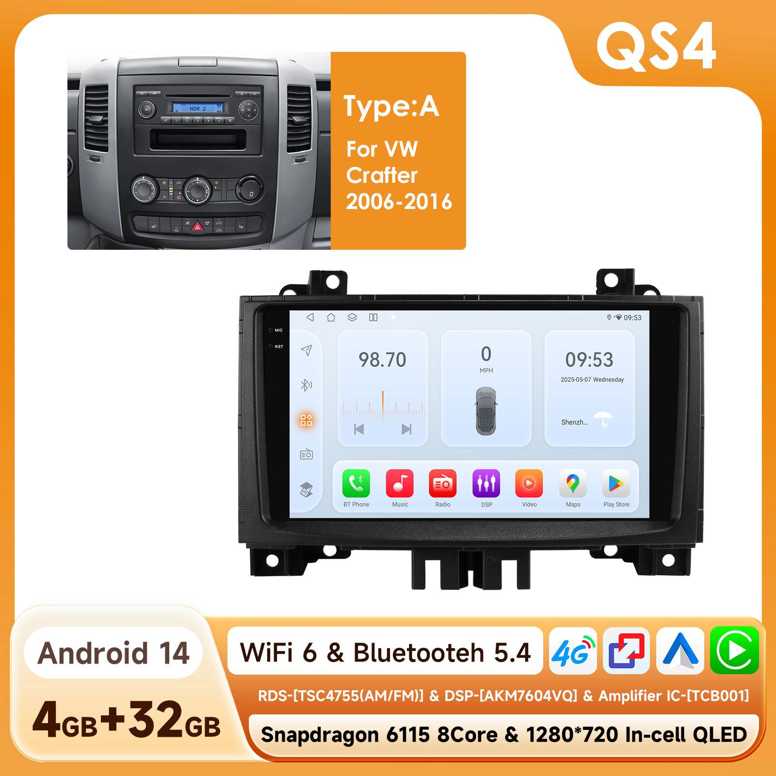 

Ossuret Car radio for Benz Sprinter Volkswagen Crafter 2006 - 2016 Wireless Carplay Android Auto multimedia GPS Autoradio 360 Cam SWC BT QS4 8Core 4G 32G A