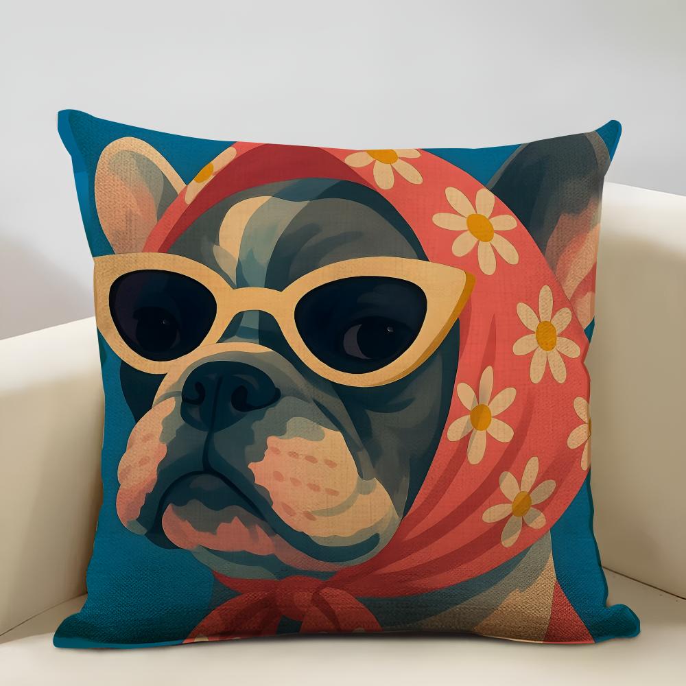 Animals Wearing Bandanas Cushion Cover Household Decoration Linen Sofa Cushion Cover: Skin-Friendly & Breathable With Invisible