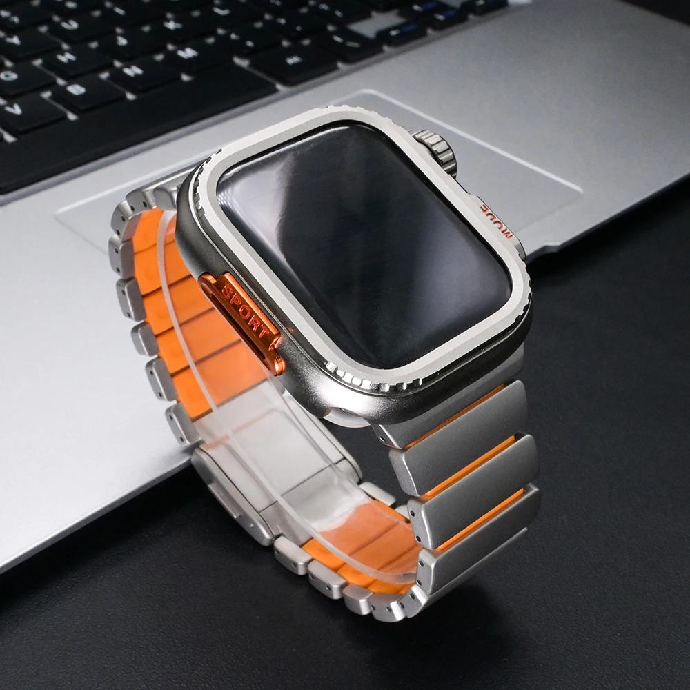 Men Titanium Band+Metal Case for Apple Watch Ultra 3 49mm Luxury Rubber Strap for iWatch Series 11 10 46mm 9 8 7 6 SE 44mm 45mm
