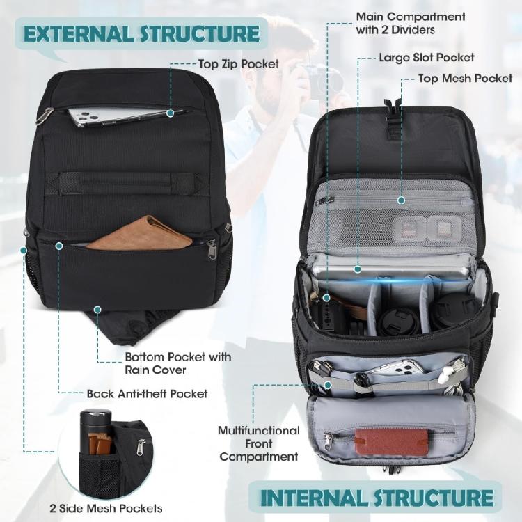 Borsa portaoggetti multifunzionale per fotografo, resistente all'acqua, manico ergonomico per custodia fotocamera DSLR, borsa a tracolla