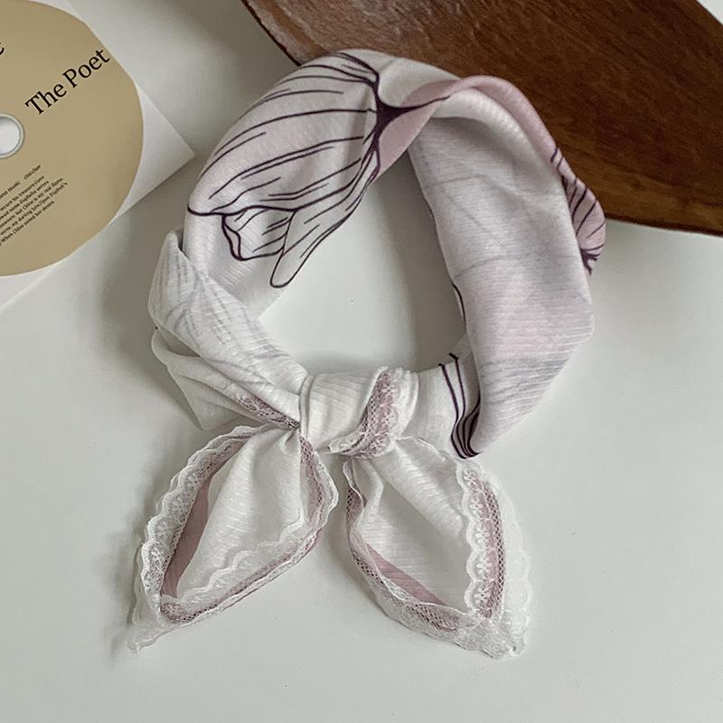 

Silk scarf neck small square scarf new multi-color versatile headscarf summer women s pastoral lace headband hair accessories decorative small scarf
