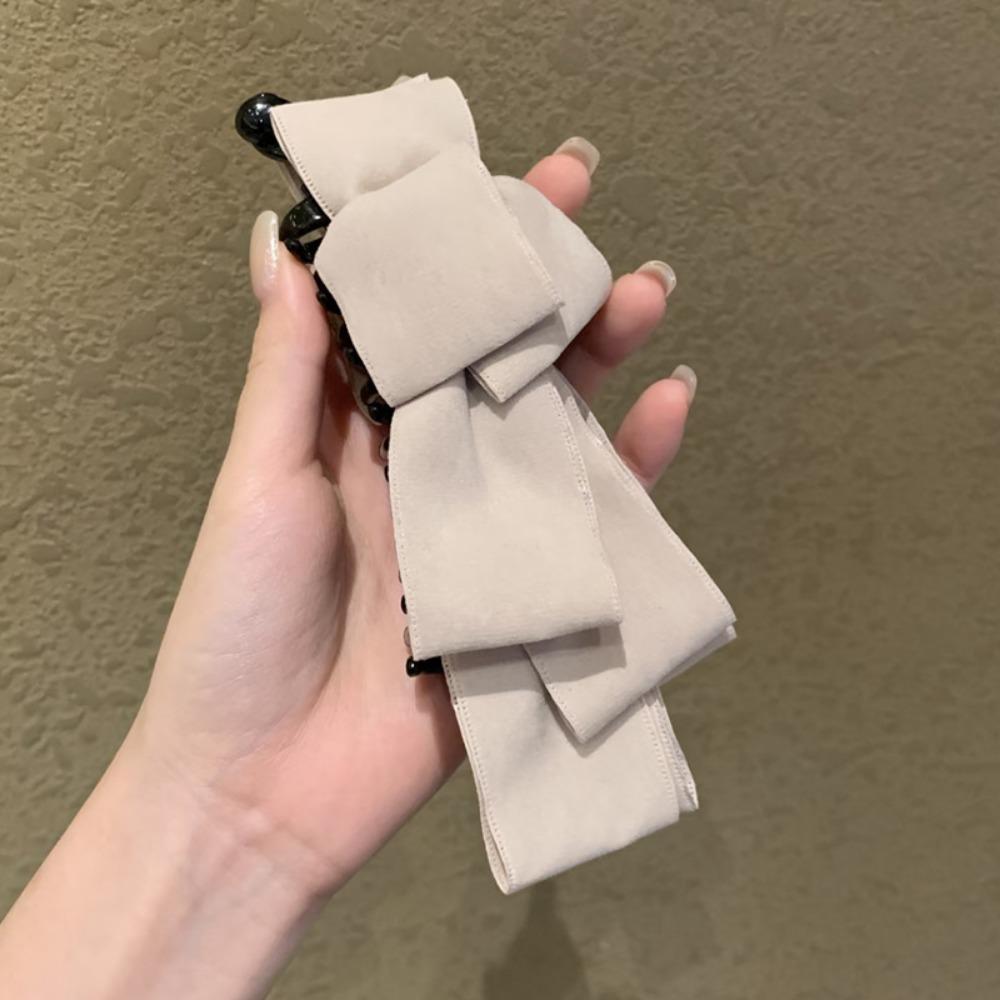 Elegant Autumn Winter Bow Banana Clip Korean Multi Layer Bowknot Hair Clip Suede Girls Hairpin Ponytail Barrettes Headwear бежевый
