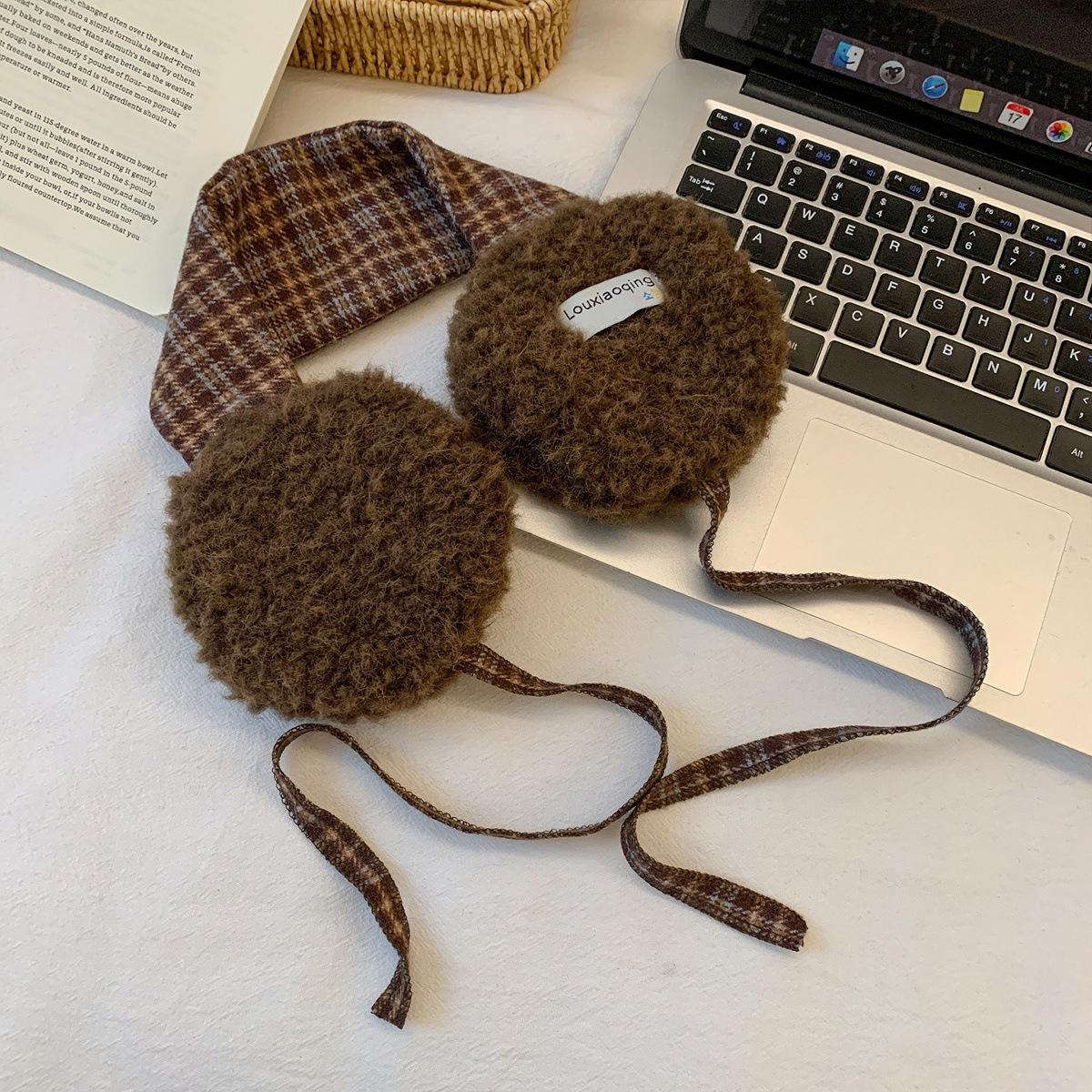 

Retro Korean Knitted Earmuffs for Women New Autumn Winter Cold Proof Ear Warmers Lace Up Ear Covers Soft Comfortable Windproof кофейный