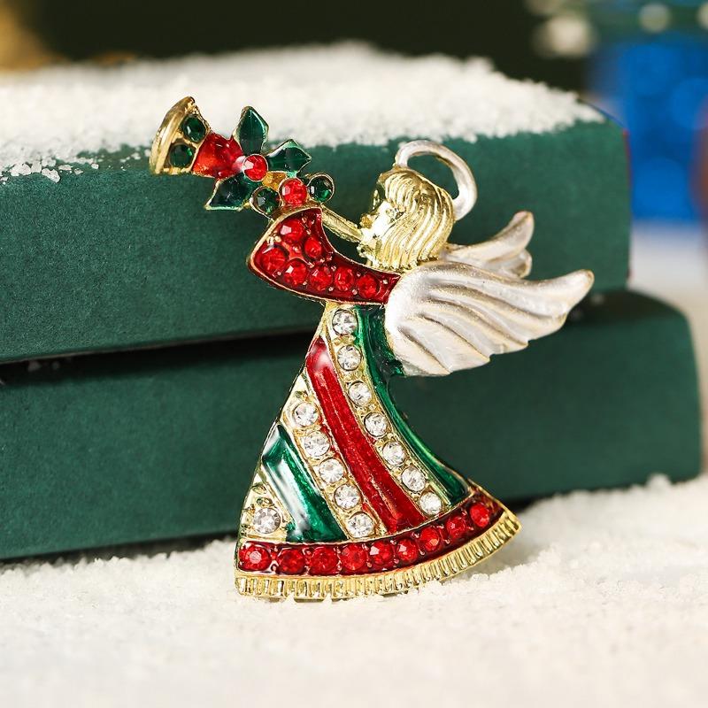 Hot Sale Cartoon Brooch Creative Design Diamond Festival Tree Ping An Fruit Cane Holiday Christmas Brooch
