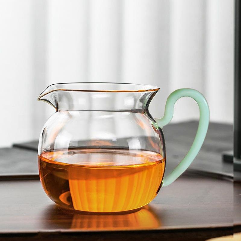 Heat Resistant High Borosilicate Glass Cup, Green Handle Transparent Tea Divider, High Aesthetic Kung Fu Tea Set, Office Tea Cup 200ml