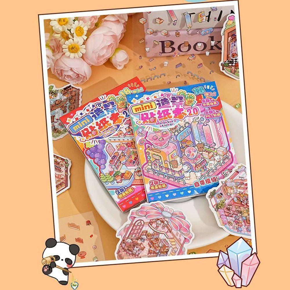 Mini Miniature Scene Sticker Book PET 3D Pocket Cabin Scene Stickers Tent Sticker Decoration Gifts