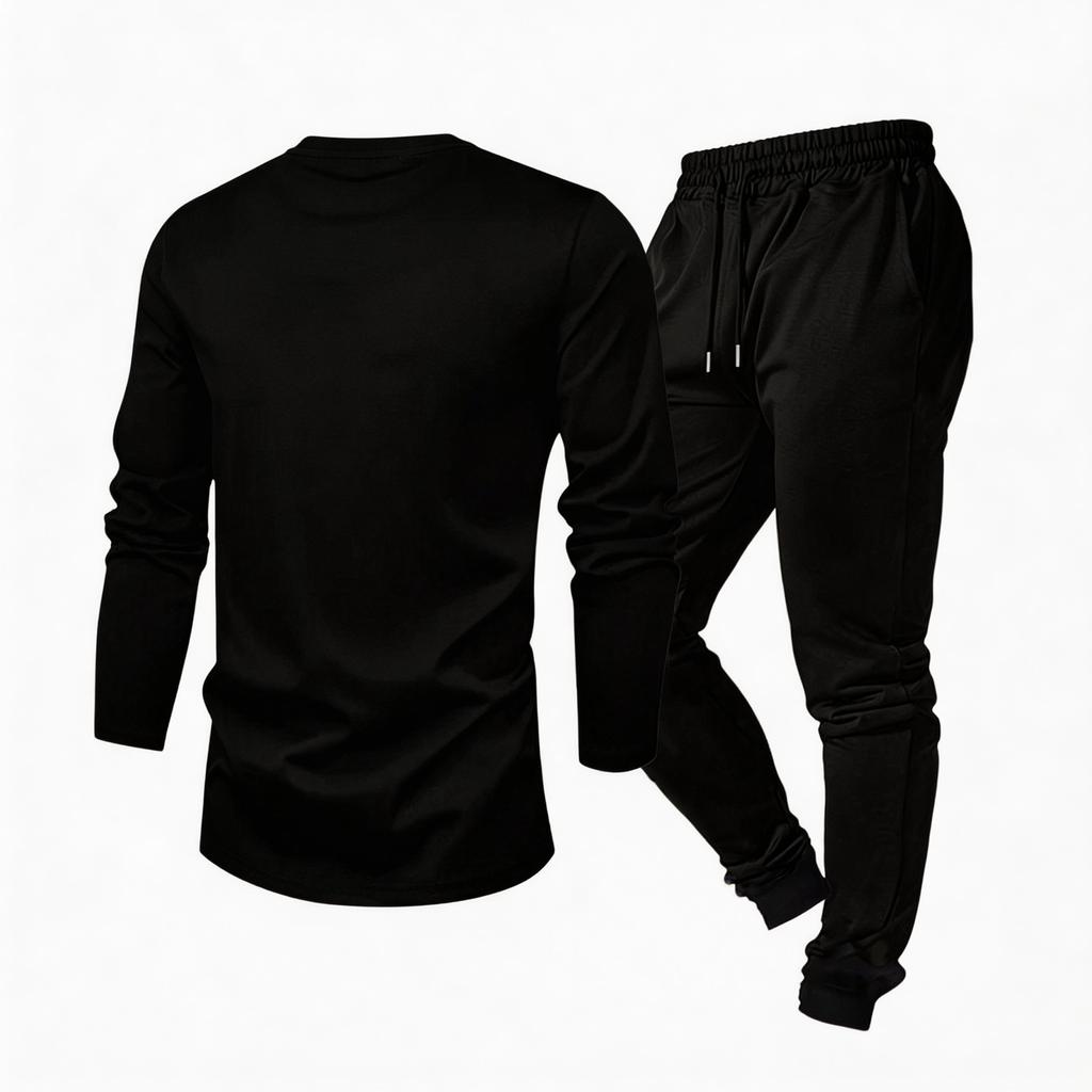 Men's Outdoor Sports Two Piece Set Breathable Long Sleeve Shirt and Elastic Waist Jogger Pants Casual Athletic Wear for Daily Activities