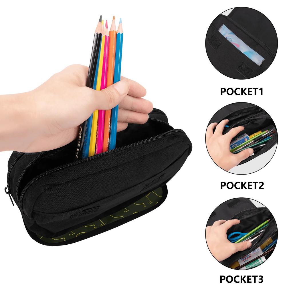 Pen Case Two Compartment Zipper Closure Wear Resistant Polyester with Double Compartments for School Office Travel for Students