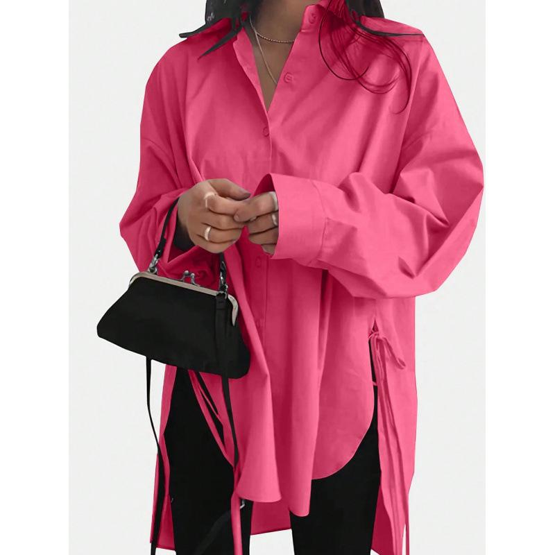 Modische Damenbluse Lässiges Hemd mit Umlegekragen und Langarm Schlitzsaum