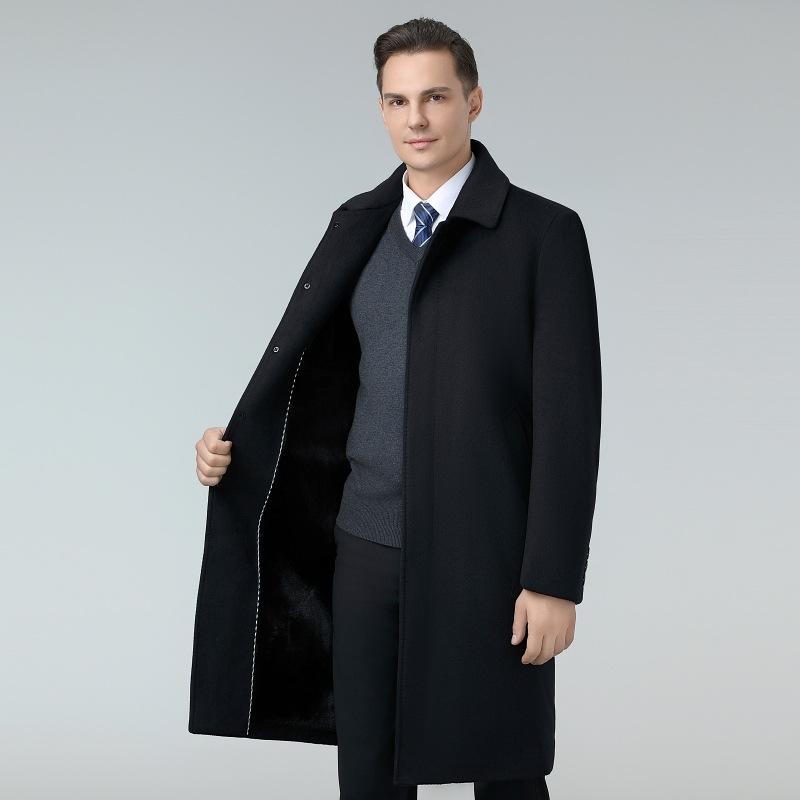 Winter Middle-aged Wool Coat Men's Medium and Long Trench Coat Middle-aged and Elderly Dad's Woolen Coat