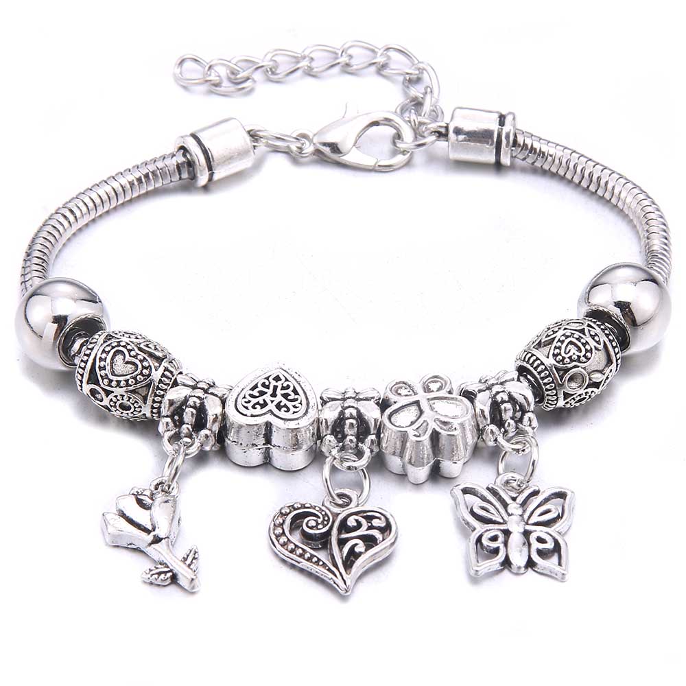 New Charm Bracelet & Bangles Jewelry White Butterfly Crown Beads Bracelets Brands Bracelets Fit Women Girl Friendship Gift