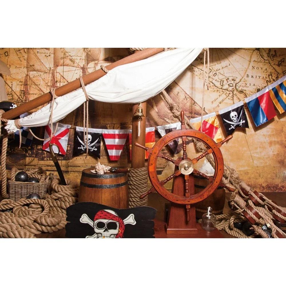 Pirate Treasure World Map Backdrop – Sailing Theme For Boy'S Kids Birthday Party, Photography Studio Decor Banner-Tapestry