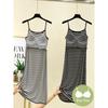 Chest Pad Modal Suspender Skirt Plus Size Slimming Chest Cotton One-Piece Bottoming Underdress Ice Silk Stripe Mid-Length Nightdress