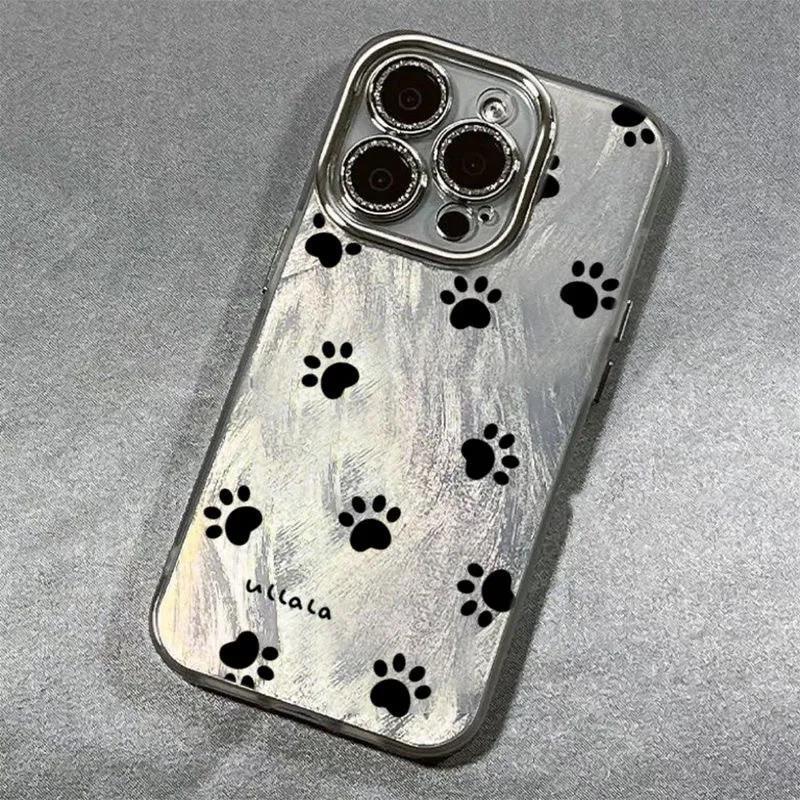 

Black Cat Paw Feather & Rhinestone Case for Apple Pro Max Models Apple 13 Pro
