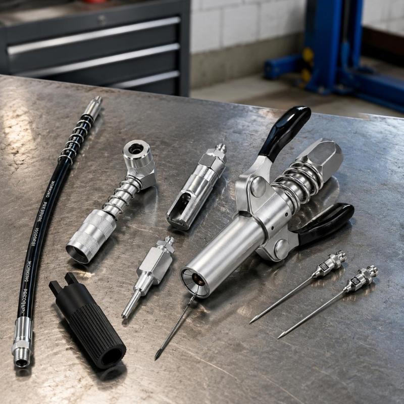 Coupler Kit with 90 Degree Fitting Piece, Flexible Hose and Clamp Body for Vehicle Service and Equipment Lubrication Daily Tasks and Care