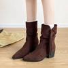 Fashion Women 2025 Autumn New Block Heel Tassel Temperament Fashion Single Boots British Style Pointed Toe High Heel Booties