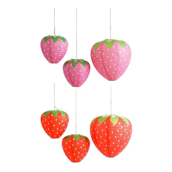 Birthday Party Hanging Ornaments Strawberry Paper Lantern, Pink Fruit Shaped Decor for Party, Sweet Style Event Supplies Collapsible Round Lamp
