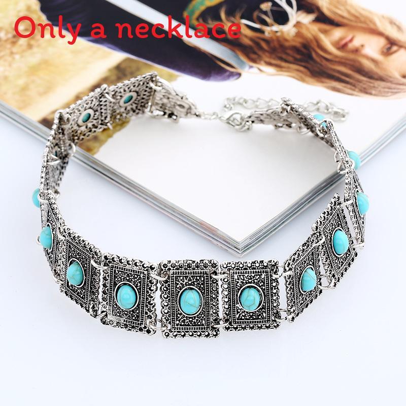 

Винтажное геометрическое квадратное подвесное ожерелье с украшениями из искусственного бирюзы для женщин SilverBlue