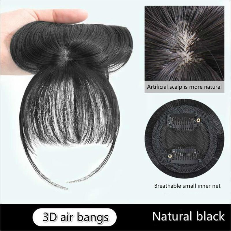 3D Französischer Pony Perücke Weiblich Unsichtbare Gesichtsreparatur Falscher Pony Natürlich und Nahtlos Kopfperücke Rundes Gesicht