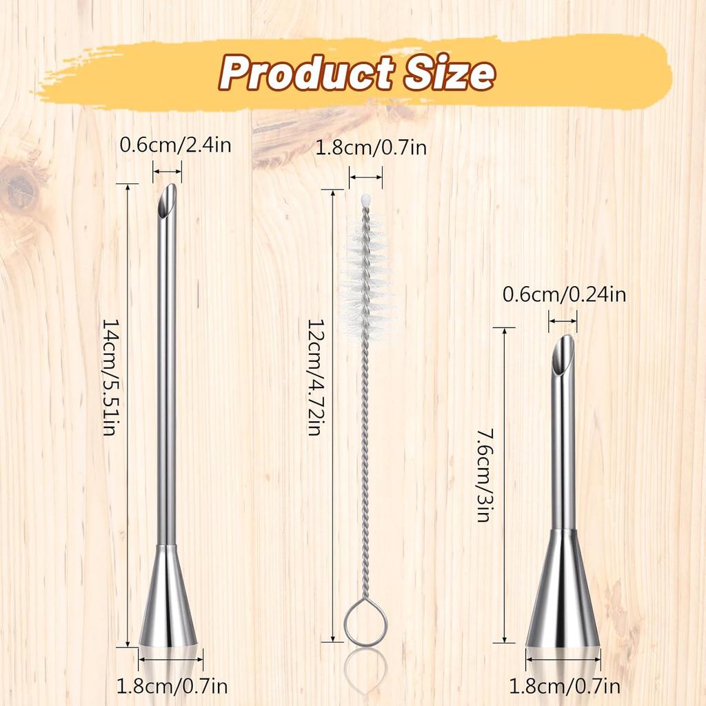 3 Pcs Cream Icing Piping Nozzle Tips,Stainless Steel Long Cream Nozzle Decor,Small Pastry Icing Piping Decorating Tools + Decorating Cleaning Brush
