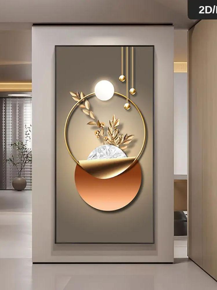 

1 piece of modern light luxury style metal ring decoration painting, living room entrance background wall hanging painting, gold (as the picture,50x100cm No Frame)