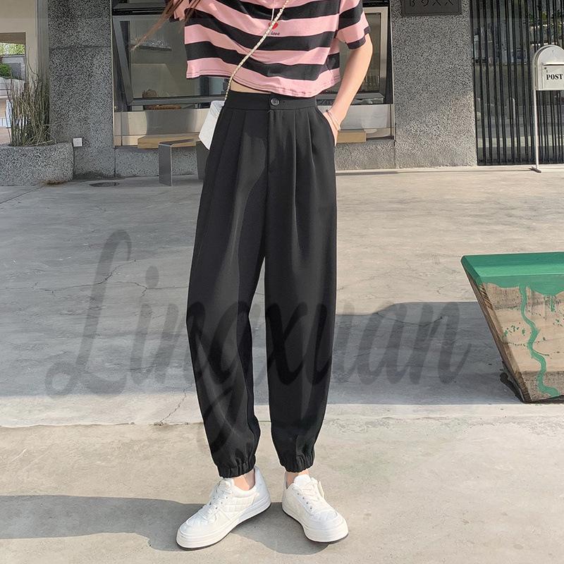 Women s Summer Ice Silk High Waist Harem Pants - Black, Petite, Ankle-Tied, Trendy Drape Design Small чёрный