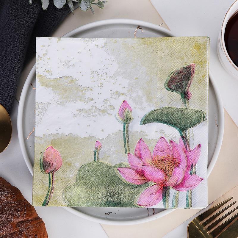 Lotus Wood Pulp Double Layer Printed Facial Tissues - Summer Edition for Hotel & Restaurant