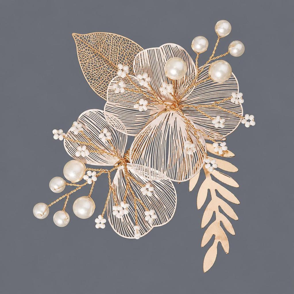 Handmade Flower Hair Clip with Alloy, Pearl and Drip Oil - Bridal Wedding Headwear Accessory