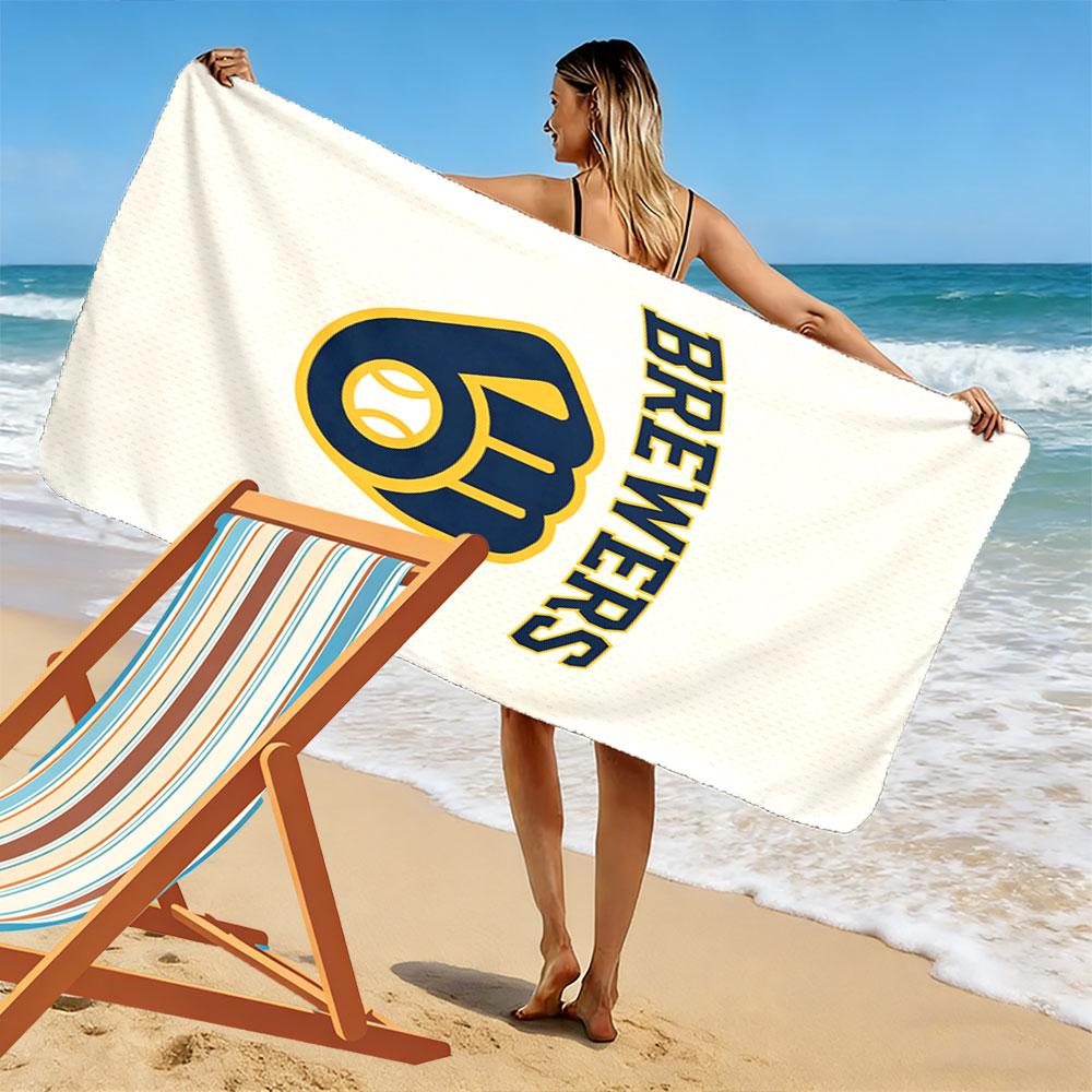 "Brewers Logo with Baseball Design" Patterned beach towel quick dry perfect for travel outdoor sports jogging the beach and swimming