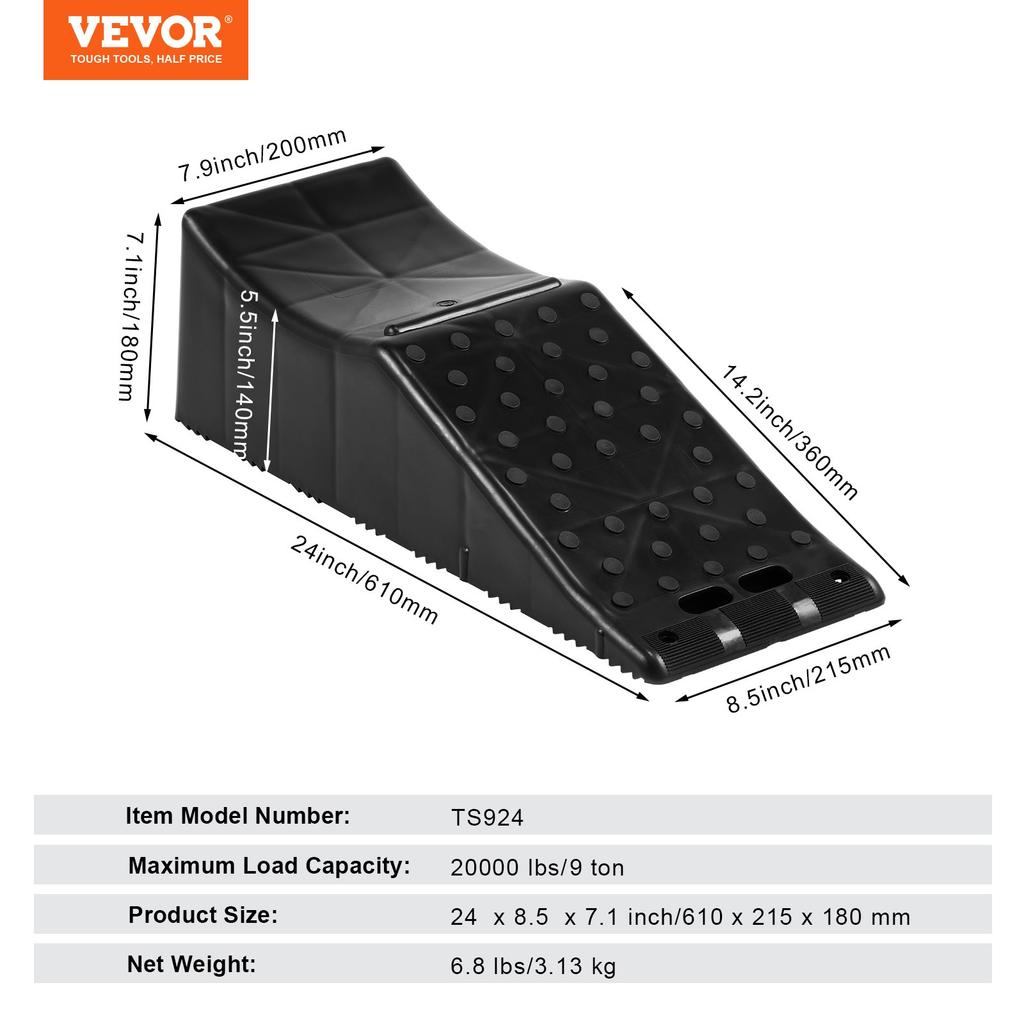 VEVOR Rampe per Auto, 1 Pezzo Rampa di Servizio per Auto a Profilo Basso, Capacità di Carico 9071,8 kg, Altezza di Sollevamento 14 cm Rampa per Auto