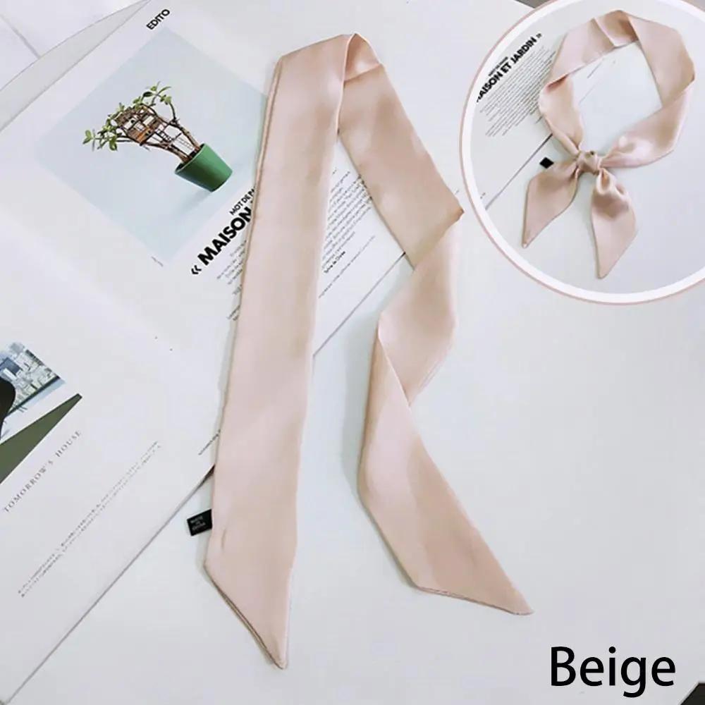 

Новый женский шелковый шарф с лентой, однотонный, красивый, повязка для волос для девочек, обертывания для ручек сумки, шейный платок, осенние маленькие шейные платки бежевый