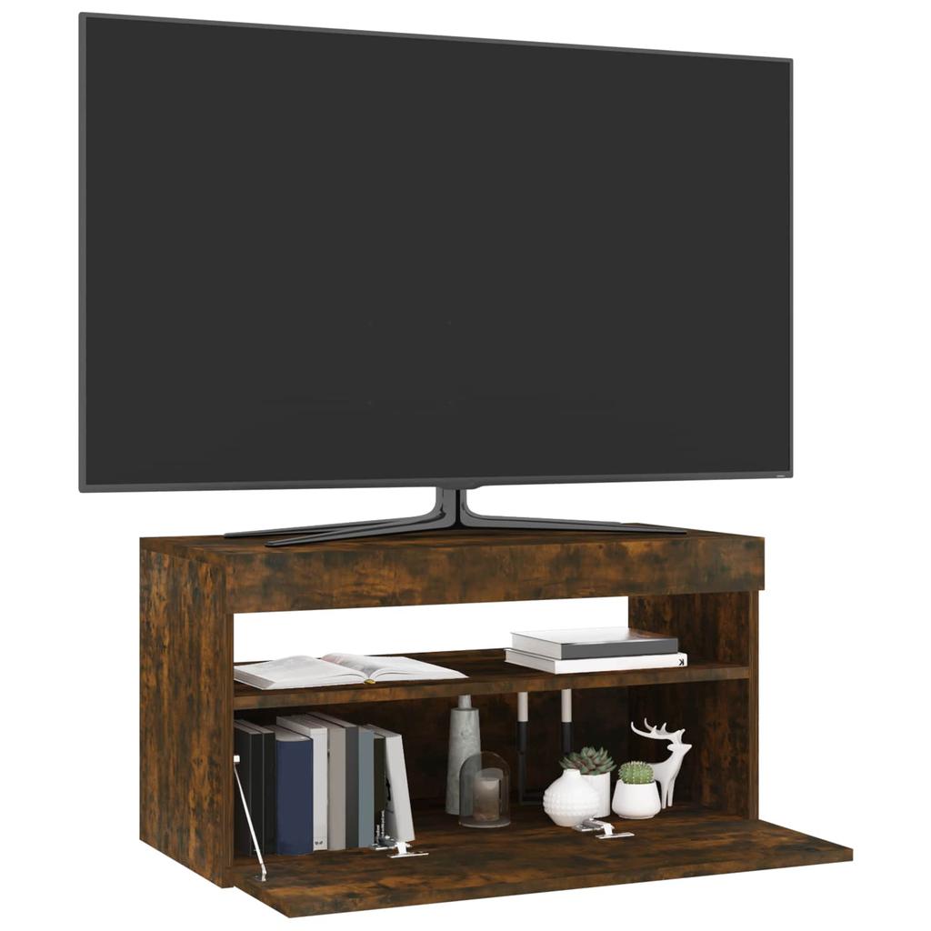 TV Stand with LED Lights Smoked Oak 75 x 35 x 40 cm