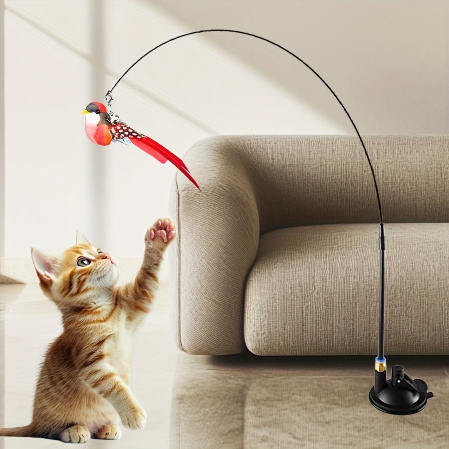 Interactive Teaser with Strong Suction Cup Base Bell & Detachable Bird Toy
