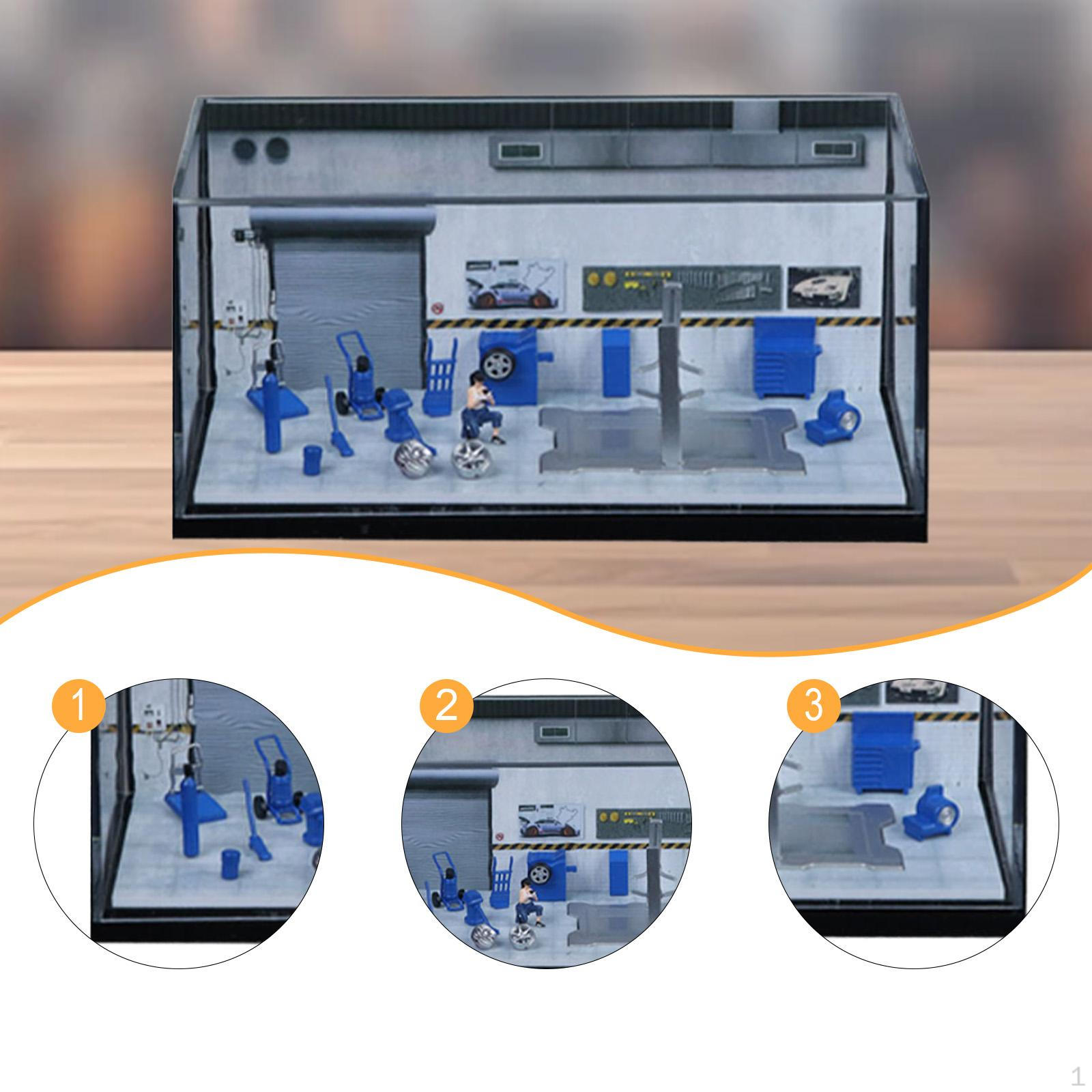 

1/64 Auto Repair Shop Model Car Display Case DIY Assembly Diorama Parking Scene Style B