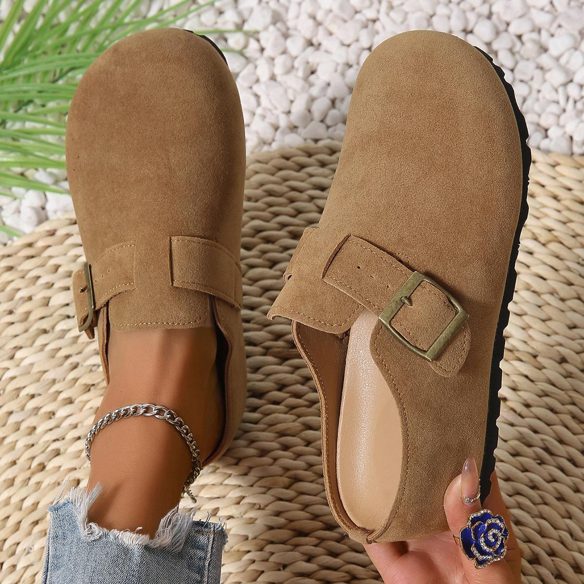

New thick-soled bag head, half slippers, belt buckle, empty single shoes after lazy supply 36 верблюд