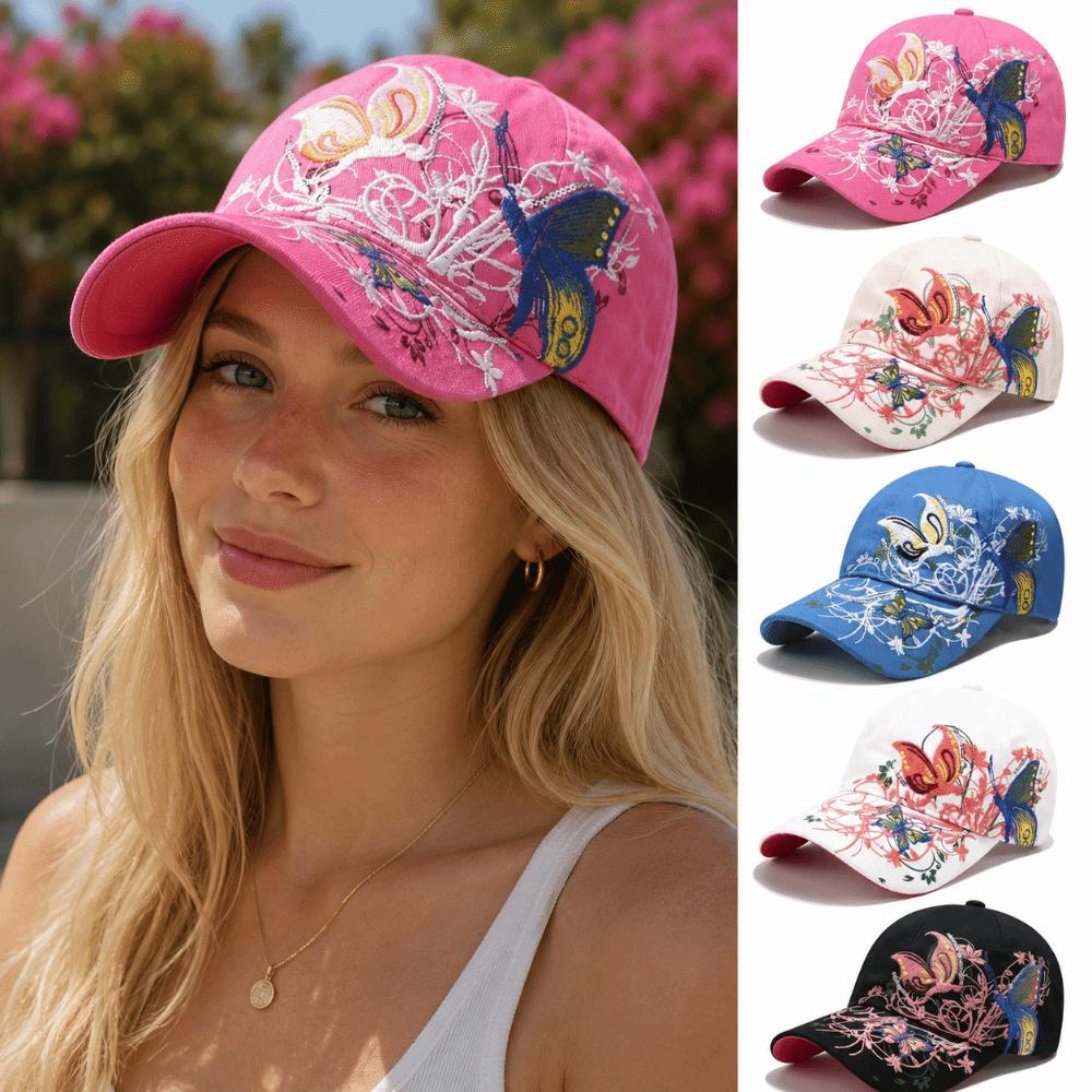 Atmungsaktive Blumen Schmetterling Stickerei Hut Verstellbar Damen Baseballkappe Sonnenhut Outdoor Reisen