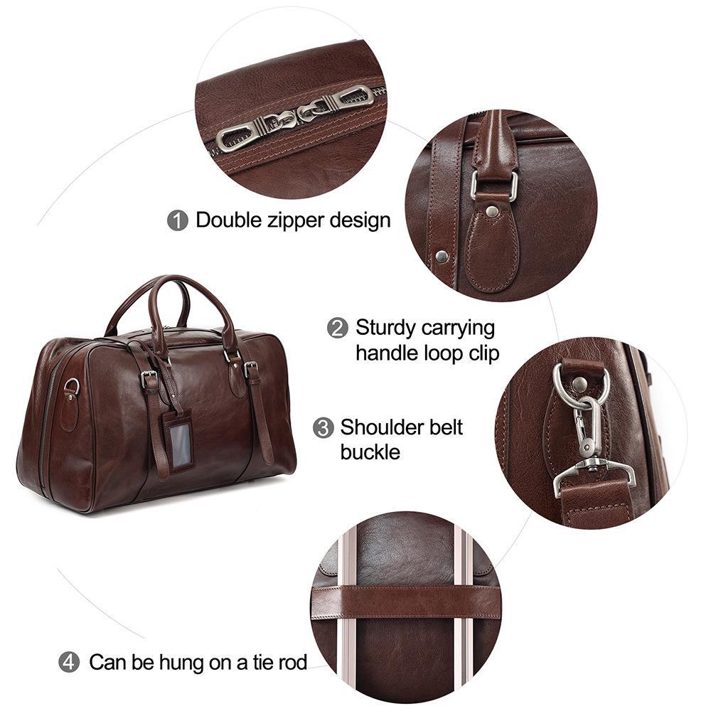 Men's Vegetable-Tanned Leather Sports and Travel Bag - Genuine Leather Business Handbag
