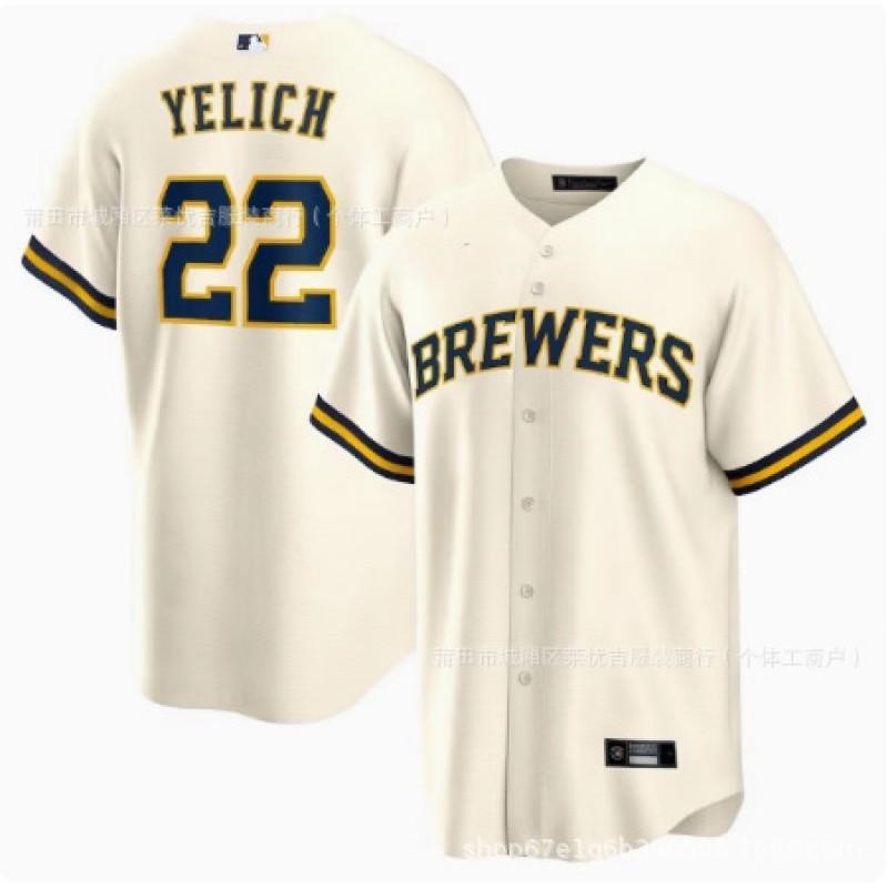 Milwaukee Brewers 22 Yelich Baseballtrikot Bestickt Trainingsspiel-Uniform Herren Damen