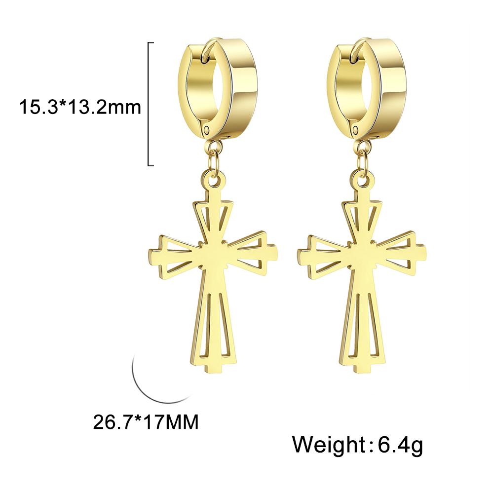 Gothic Cross Earrings for Women Men Stainless Steel Hoop Earrings Christian Religious Jewelry Amulet Gifts Daily Accessories