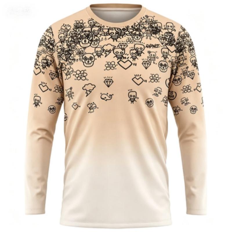 Christmas Style Cartoon Elk Print Long-sleeve T-shirt Casual Top with Forest Pattern for Daily Wear