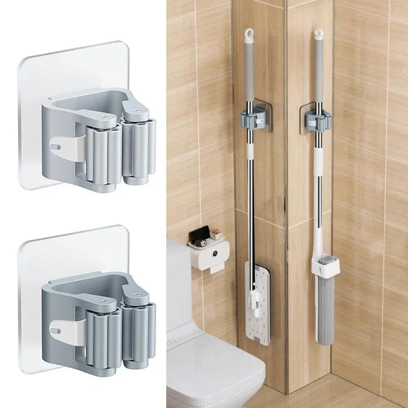 

6pcs New Bathroom Plastic Mop Holder Portable No Drilling Strong Load-bearing Wall Hanging Hook Bathroom Storage Rack Home Decor