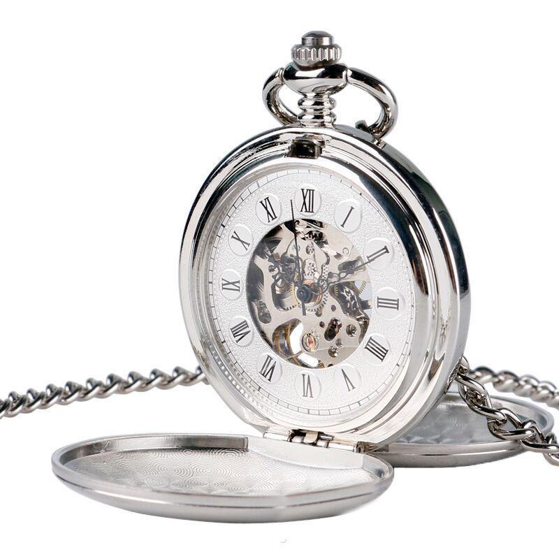 Vintage Double-Lid Polished White Metal Mechanical Pocket Watch - Glossy Student Gift & Commemorative