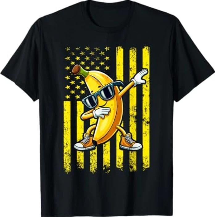 

Dabbing Banana Retro American Flag Banana Lover Kids Boys T-Shirt 4XL