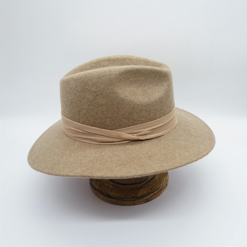 French Japanese Retro Elegant Brown Coffee Mocha Camel Wide Brim Wool Woolen Jazz Top Hat Women'S Autumn And Winter Felt Tide